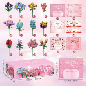 AT-DRESSINGDAY 24 Pack Valentines Day Gifts for Kids Valentines Rose Flower Building Blocks Set with...