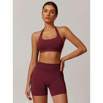 ABOCIW Workout Sets for Women Seamless High Waist Scrunch Butt Lifting Gym Impact Shorts Halter Spor...