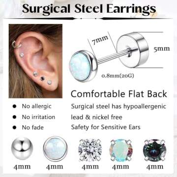 Jstyle Surgical Steel Earrings for Sensitive Ears - Hypoallergenic 20G Stainless Stud and CZ Hoop Earrings for Women and Men - Silver Tone