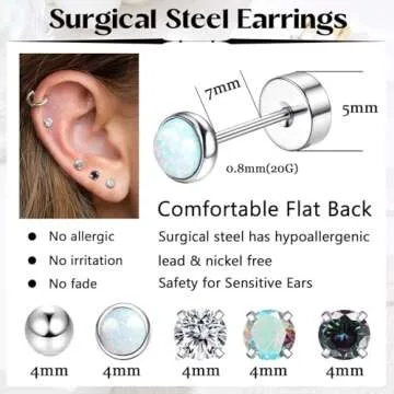 Jstyle Surgical Steel Earrings for Sensitive Ears - Hypoallergenic 20G Stainless Stud and CZ Hoop Earrings for Women and Men - Silver Tone
