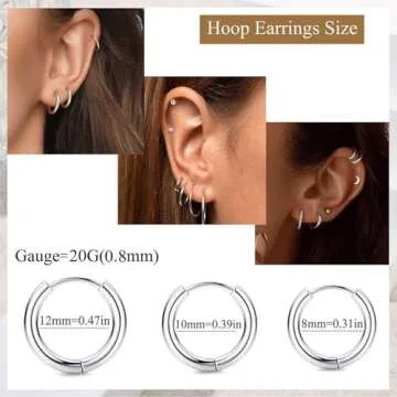 Jstyle Surgical Steel Earrings for Sensitive Ears - Hypoallergenic 20G Stainless Stud and CZ Hoop Earrings for Women and Men - Silver Tone