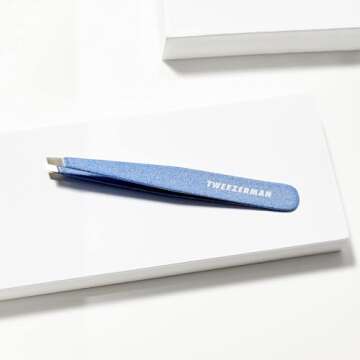 Tweezerman Stainless Steel Slant Tweezer - Eyebrow Tweezers for Women and Men (Sky Blue)