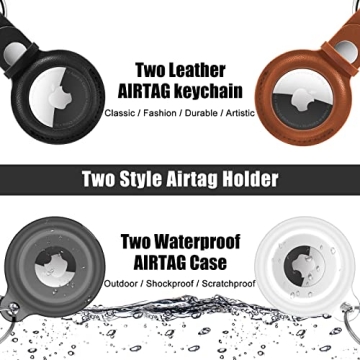 SUPFINE Airtag Holder 4 Pack Waterproof Leather Keychain
