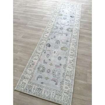 Cream Blue Oushak Rug, Modern Small Rugs, Vintage, Turkish, Eclectic, Floral, Pastel, Washable, Door Mat, Doormat for Indoor Entrance, Entryway, Kitchen, Bathroom, Bedroom, Laundry, 2'x3'