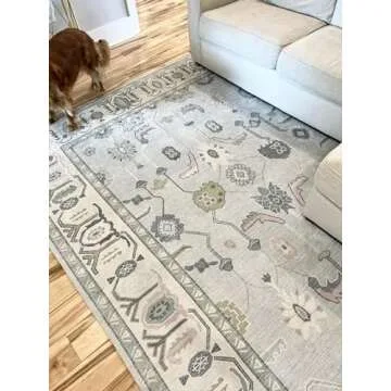 Cream Blue Oushak Rug, Modern Small Rugs, Vintage, Turkish, Eclectic, Floral, Pastel, Washable, Door Mat, Doormat for Indoor Entrance, Entryway, Kitchen, Bathroom, Bedroom, Laundry, 2'x3'