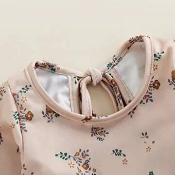 Covvoliy Infant Baby Girl Swimsuit One Piece Long Sleeve Zip Swimwear Bathing Suit Beach Wear (Apricot, 12-18 Months)