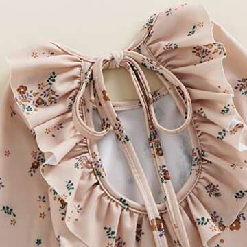 Covvoliy Infant Baby Girl Swimsuit One Piece Long Sleeve Zip Swimwear Bathing Suit Beach Wear (Apricot, 12-18 Months)