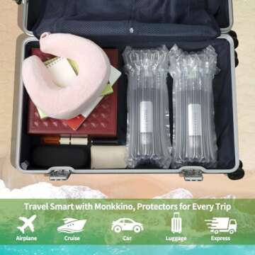 Wine Bottle Travel Protector Bags, Monkkino 16 Packs Inflatable Bubble Cushion Wrap, Safety Choice for Glass Bottles in Transport with Luggage, Air Filled Packaging Sleeves with Reusable Pump