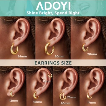 Adoyi 14K Gold Plated Hoop Earrings Set for Women