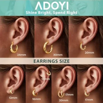 Adoyi 14K Gold Plated Hoop Earrings Set for Women