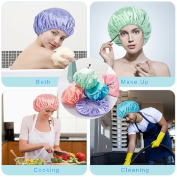 AmazerBath Reusable Shower Caps Pack of 4 for Women