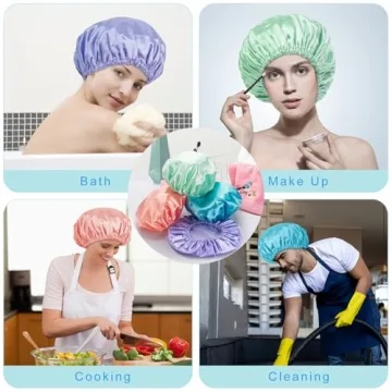 AmazerBath Reusable Shower Caps Pack of 4 for Women