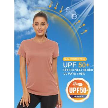 MAGCOMSEN Women's Short Sleeve T-Shirts UPF 50+ Sun Protection Quick Dry Athletic Running Workout Ra...