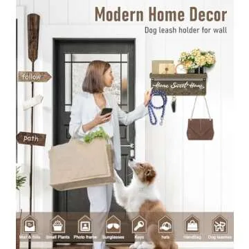 buways Wall-Mounted Key and Mail Holder, Wooden Key Rack with 4 Double Key Hooks, Rustic Home Decor for Entryway