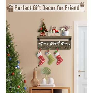 buways Wall-Mounted Key and Mail Holder, Wooden Key Rack with 4 Double Key Hooks, Rustic Home Decor for Entryway