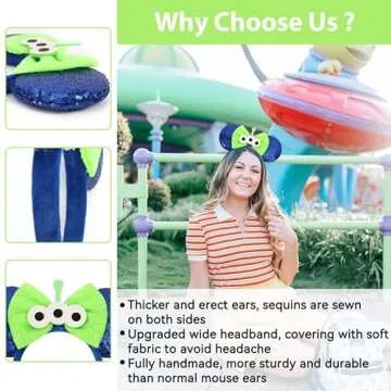 UNSPAZ Mouse Ears Headbands, Sequin Mouse Ears for Women Girls Boys, Shiny Bow Headband for Cosplay Party Decorations Hair Accessories (Blue)