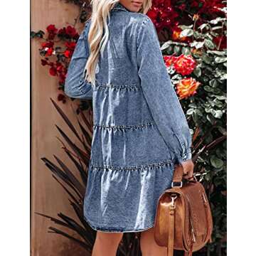 LookbookStore Womens Summer Dresses Casual Denim Dress Wedding Guest Summer Womens Dresses for Wedding Guest Fall Womens Clothes Trendy Bay Blue Size Large Size 12 14