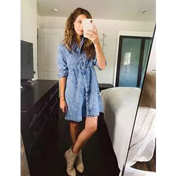 LookbookStore Womens Summer Dresses Casual Denim Dress Wedding Guest Summer Womens Dresses for Wedding Guest Fall Womens Clothes Trendy Bay Blue Size Large Size 12 14