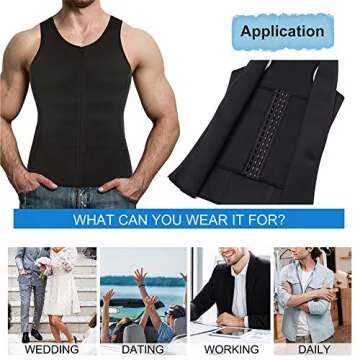 Men 2-in-1 Waist Trainer Vest, Sweat Body Shaper Tank Top, Neoprene Zipper Adjustable Strap Workout Sauna Suit (Black Body Shaper Vest with Zipper, XL)