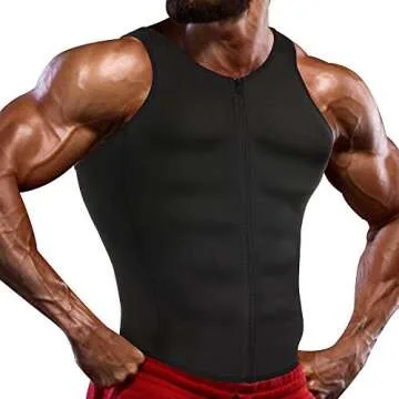 Men 2-in-1 Waist Trainer Vest, Sweat Body Shaper Tank Top, Neoprene Zipper Adjustable Strap Workout Sauna Suit (Black Body Shaper Vest with Zipper, XL)
