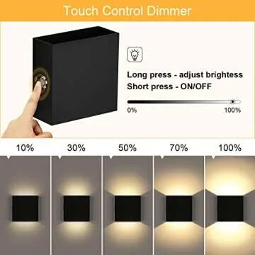 Lightess Battery Wall Sconce LED, Touch Control Rechargeable Wall Light Black, Up Down Lights Indoor, Warm White,