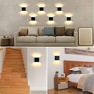 Lightess Battery Wall Sconce LED, Touch Control Rechargeable Wall Light Black, Up Down Lights Indoor, Warm White,