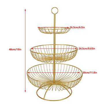3 Tier Fruit Basket Bowl Fruit Basket Countertop Metal Fruit Stand Holder Metal Fruit Bowl Stand Hol...