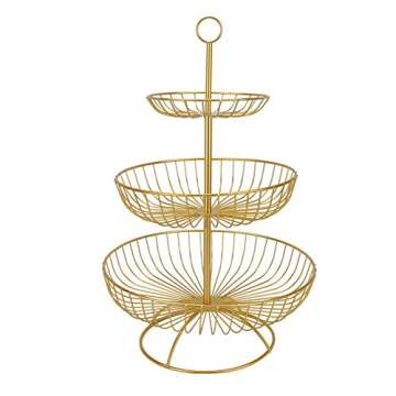 3 Tier Fruit Basket Bowl Fruit Basket Countertop Metal Fruit Stand Holder Metal Fruit Bowl Stand Holder Organizer for Fruits Snacks Vegetables (Gold)