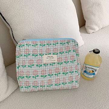 TWOYOMN Makeup Bag Elegant Roomy Cosmetic Pouch for Purse,Travel Zipper Pouch Toiletry Bag Makeup Accessories Organizer Tulip
