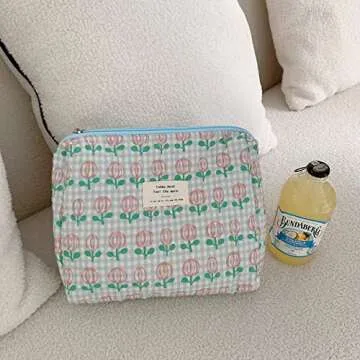 TWOYOMN Makeup Bag Elegant Roomy Cosmetic Pouch for Purse,Travel Zipper Pouch Toiletry Bag Makeup Accessories Organizer Tulip
