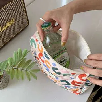 TWOYOMN Makeup Bag Elegant Roomy Cosmetic Pouch for Purse,Travel Zipper Pouch Toiletry Bag Makeup Accessories Organizer Tulip