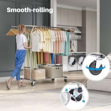 HOKEEPER Clothes Rack Heavy Duty Rolling Clothing Racks for Hanging Clothes, Commercial Garment Rack, Collapsible ＆ Portable Clothes Rack with Wheels and Adjustable Shelves
