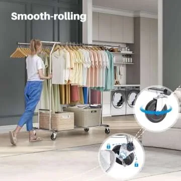 HOKEEPER Clothes Rack Heavy Duty Rolling Clothing Racks for Hanging Clothes, Commercial Garment Rack, Collapsible ＆ Portable Clothes Rack with Wheels and Adjustable Shelves