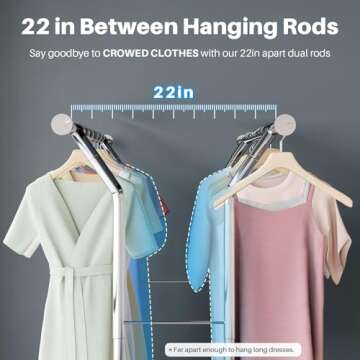 HOKEEPER Clothes Rack Heavy Duty Rolling Clothing Racks for Hanging Clothes, Commercial Garment Rack, Collapsible ＆ Portable Clothes Rack with Wheels and Adjustable Shelves