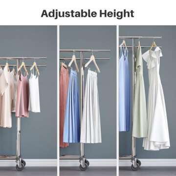 HOKEEPER Clothes Rack Heavy Duty Rolling Clothing Racks for Hanging Clothes, Commercial Garment Rack, Collapsible ＆ Portable Clothes Rack with Wheels and Adjustable Shelves