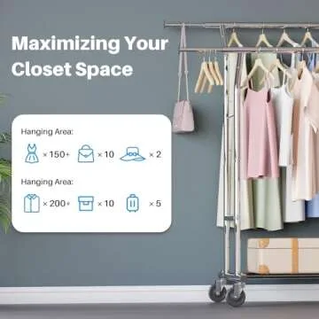 HOKEEPER Clothes Rack Heavy Duty Rolling Clothing Racks for Hanging Clothes, Commercial Garment Rack, Collapsible ＆ Portable Clothes Rack with Wheels and Adjustable Shelves