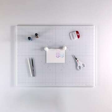 GLASSBOARD STUDIO Glass Craft Mat - Magnetic, Heat & Scratch Resistant - For Crafting, Cutting, Painting, Mixed Media Artwork - Grid Lines, Non-Slip Rubber Feet (True White 24"L x 36"W)