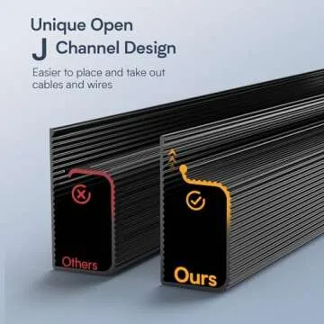 4 Pack Delamu Cable Management Under Desk- J Channel Cable Raceway, 62.8'' Cord Cover Hider- Self Adhesive Cord Cable Organizer for Desk Wire Management- Cable Management Tray, 4X15.7'', Black