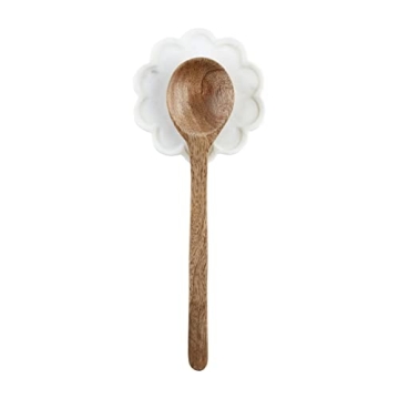 Mud Pie Spoon Rest Set with Marble and Wood Design