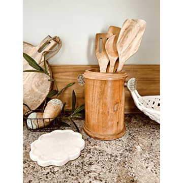 Mud Pie Spoon Rest Set with Marble and Wood Design