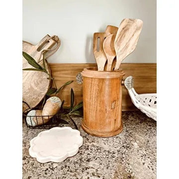 Mud Pie Spoon Rest Set with Marble and Wood Design