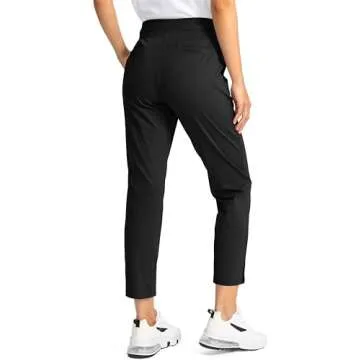 Soothfeel Women's Pants with 4 Pockets 7/8 Stretch High Waisted Sweatpants Travel Athletic Work Golf Pants for Women(Black, Large)