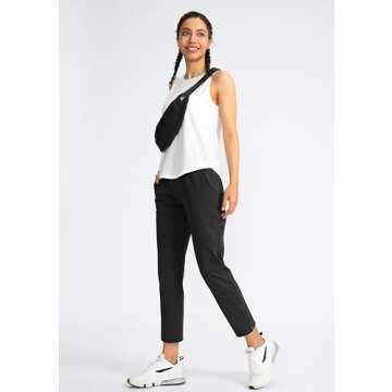 Soothfeel Women's Pants with 4 Pockets 7/8 Stretch High Waisted Sweatpants Travel Athletic Work Golf Pants for Women(Black, Large)