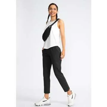 Soothfeel Women's Pants with 4 Pockets 7/8 Stretch High Waisted Sweatpants Travel Athletic Work Golf Pants for Women(Black, Large)