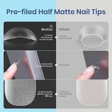 Beetles Gel Nail Kit Easy Nail Extension Set Etch X Nail Tips 500Pcs Half Matte Pre-filed Medium Almond Nail Tips with 5 in 1 Mutipurpose Glue Gel Base Uv Led Nail Lamp DIY Manicure Art