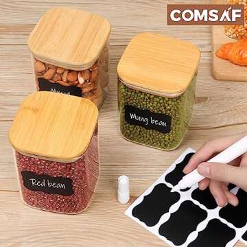 ComSaf 27 oz Glass Food Storage Jars Set of 6, Clear Storage Containers with Airtight Lids, Pantry Organization Jar, Spice Jar, Blooming Tea, Oat, Coffee and Sugar Container, Canister Set for Kitchen