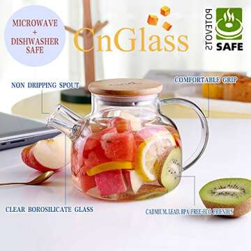 CnGlass Glass Teapot Stovetop Safe,20.3 oz Clear Tea pot with Removable Filter Spout,Loose Leaf and Blooming Tea Maker