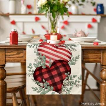 Artoid Mode Eucalyptus Hearts Valentine's Day Table Runner, Holiday Kitchen Dining Table Decoration ...