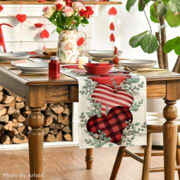 Valentine's Day Eucalyptus Hearts Table Runner 13x72 inch