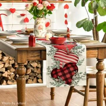 Valentine's Day Eucalyptus Hearts Table Runner 13x72 inch